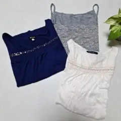 【3枚まとめて】大きいサイズnoannu ネイビー ビーズキャミソール他2点