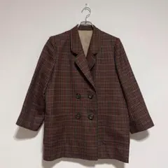 レトロ　レディース　ジャケット　チェック　ボタン　長袖　良品　ロング　コート