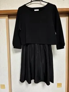新品⭐︎インデックス ⭐︎異素材七分袖セットアップ見えワンピース⭐︎ブラックM