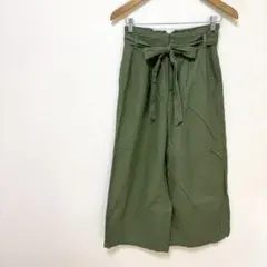 【ローリーズファーム】綿麻混ワイドパンツ　フリー　カーキ系　ウエストリボン付き