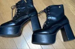 厚底 レースアップブーツ ブラック