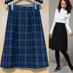 アンタイトル タックチェック柄フレアスカート グレー 黒 ウール 毛