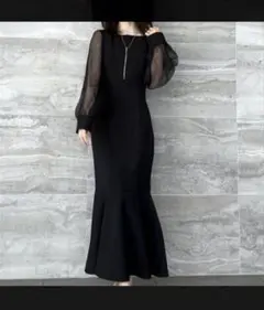 シアーボリュームスリーブマーメイドワンピース パーティー オケージョンドレス