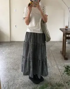 nugu チェックウエストゴムロングスカートのサムネイル