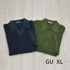 GU ウォッシャブル　メッシュ　ニット　シャツ　スキッパー　ポロシャツ　XLのサムネイル