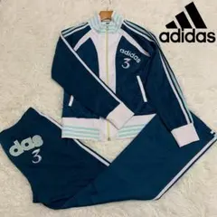 【アディダス】レディース　セットアップ　ジャージ　レトロ　三本線　リブライン　Ｌ