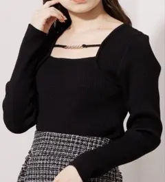 Chico チコ　フロント　チェーンデザイン　ボレロ　リブニット