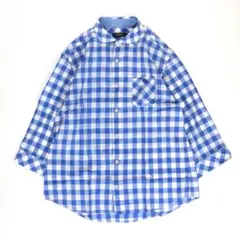 BURBERRY BLACK LABEL ギンガムチェック 七分袖シャツ 青 Lのサムネイル