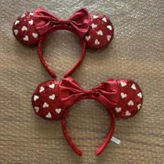ディズニー　カチューシャ　2個　スパンコール　リボン　ハート　レッド