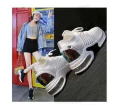 厚底　スニーカー　ホワイト　シューズ　スパンコール　スポーツ