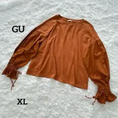 ジーユー ボリュームスリーブトップス フリル トレーナー生地 オレンジ XL