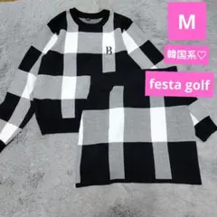 festa golf♡韓国系♡ギンガムチェック ニット セットアップ♡M ゴルフ