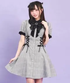 9548Secret Honey ワンピース ウエストレースアップ半袖ワンピース