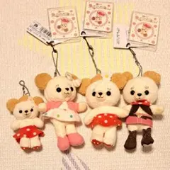 ミニー&カドリーベア　ぬいぐるみキーホルダー　4体セット　ワンピース　カウボーイ
