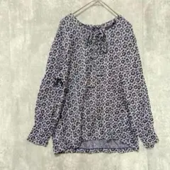 レオパード柄　ブラウスシャツパープルラメ　日本製　リボン個性的奇抜古着婦人服