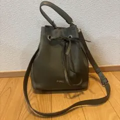 FURLA オリーブグリーン 巾着型ショルダーバッグ