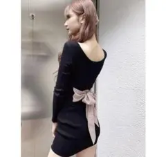 GYDA バックリボン テレコミニワンピース 黒