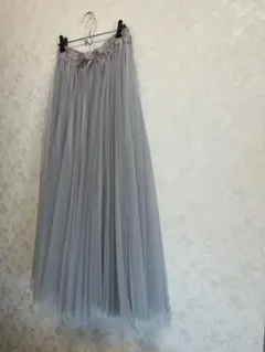 値下げ　アイスグレー　チュール フレアロングスカート(身長高めの方)