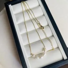 本真珠 パールネックレス　バロック　スマイルチェーン　五連　冠婚葬祭 ゴールド系