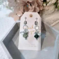 フープ/クローバー/ファルファーレ/イヤリング/しずく/しずくパール/グリーン