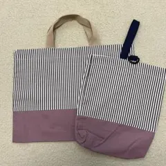 レッスンバッグ　手提げかばん　上靴袋　上履き入れ　ストライプ　シンプル　小学生