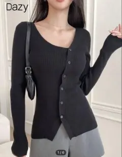 Dazy ブラック リブ編みセーター XL