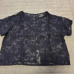KBF 黒のフラワーレース半袖トップスのサムネイル