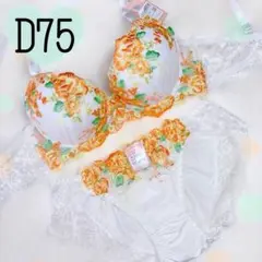 D75リースそよぐフラワー刺繍（白）♥️ブラジャーショーツセット♥️チュチュアンナ系