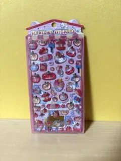 立体ドロップ風シール　ネコ×リンゴ