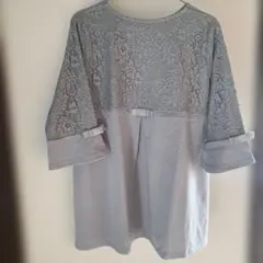 グレー レース袖 トップス Lサイズ