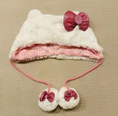 USJ ユニバ ハローキティ ファー帽子 ピンクリボン ファンキャップ