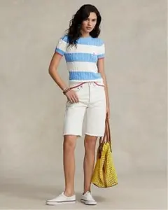 現行 ラルフローレン ストライプ ケーブルニットセーター ピマコットン 半袖