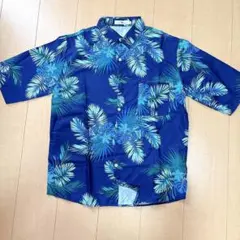 【美品】アロハシャツ 青色 葉柄 メンズ　Lサイズ