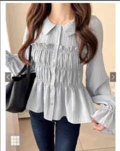シャーリングデザインキャンディスリーブブラウス