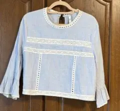 一点物　ブラウス　ZARA カットソー トップス 水色