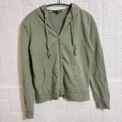 ジップアップパーカー XS グリーン フーディー レディース フード付き 薄手