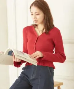 【即日発送】イング　INGIN フリルリブカーディガン　ニット　Vネック