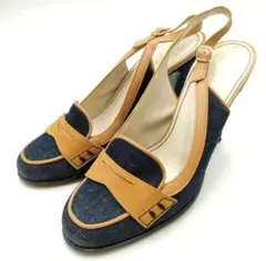 DIANA ダイアナ レザー サンダル ヒール 23.5cm ベージュ デニム