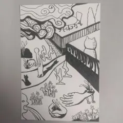 手描きイラスト この世は猫の庭-猫じゃらし収穫記念-