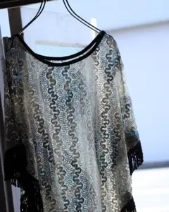 [超美品]Plage プラージュ フリンジ ポンチョ MANTECO社 ネイビー 超美品]Plage プラージュ フリンジ ポンチョ MANTECO社 ネイビー