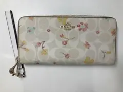 COACH 코치 긴 지갑 플로랄 패턴 플로럴 라운드 패스너 스트랩 부착