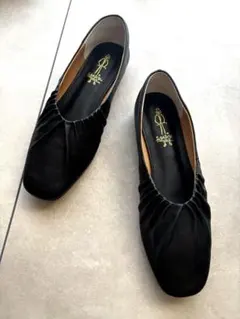 【試着のみ】あしながおじさん 本革 パンプス ローヒール 24.0cm ブラック