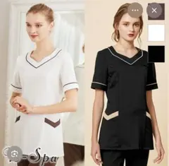 B-SPA 黒 Vネック チュニック 半袖 エステ　制服