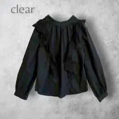 【clear】　フロントフリルレース　ブラウス　ブラック　黒　ギャザー　洗えるのサムネイル
