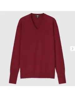 エクストラファインメリノリラックスVネック　セーター　ニット　ワインレッド