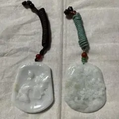 翡翠製彫刻ペンダント 2点セット