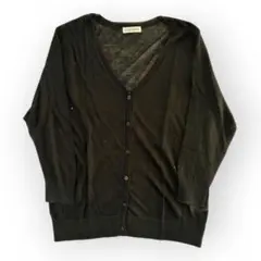 大きいサイズ4L CLOSSHI 麻混Vネックカーディガン 黒 リネ【F241】