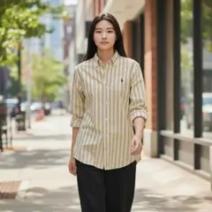 【良好】 ポロラルフローレン キッズBDシャツ 綿 黄紺 160