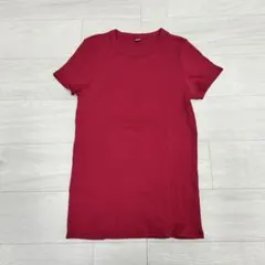 UNIQLO 濃いピンク リブ編み スリムフィット 半袖Tシャツ 収縮性 M