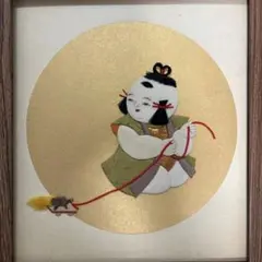 色紙　子供と亀　刺繍絵画